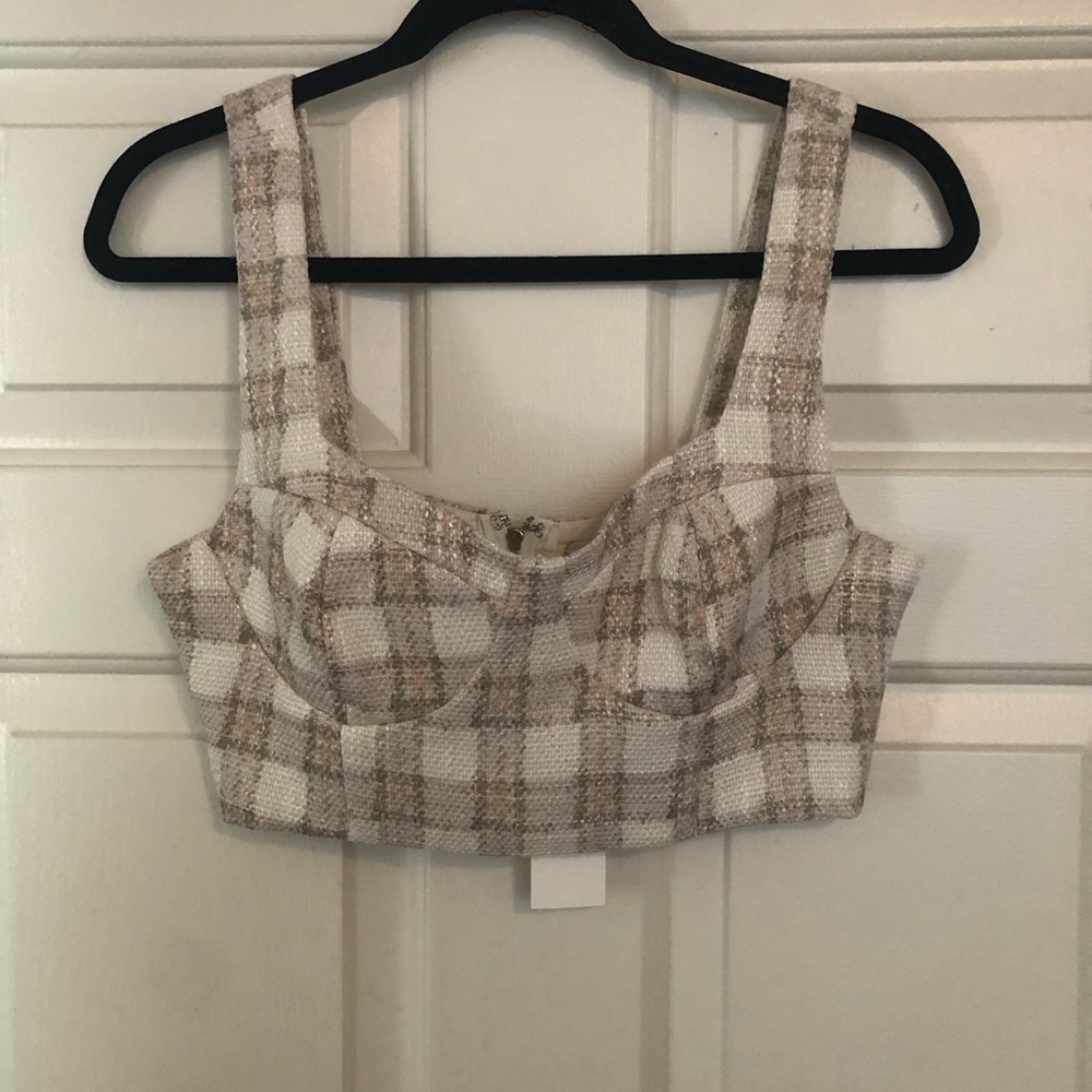 Plaid Crop Top in Cream and Brown